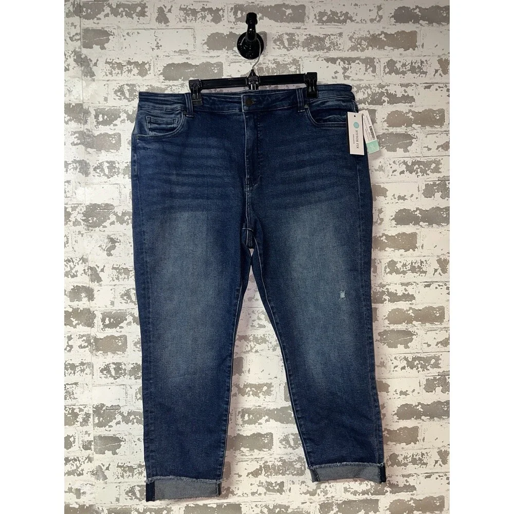 NWT! Kut From The Kloth Amy Frayed Hem High Rise Boyfriend Jeans Indigo Blue 20W - Picture 1 of 11